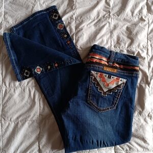 Cowgirl Tuff Embroidered Blue Jeans